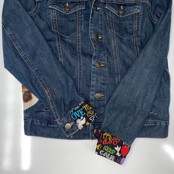 Custom Embellished Jean Jacket Dog Lovers Dark Wash Sheltie Spaniel Horse Small - Picture 4 of 12